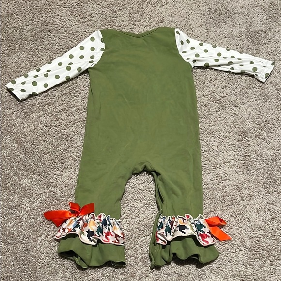 Green Turkey Print Kids One Piece - Picture 3 of 4